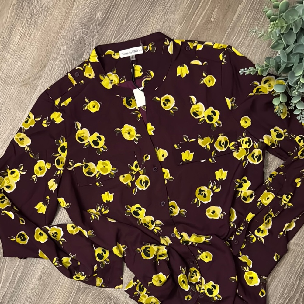 Calvin Klein Women's Floral Blouse - Yellow and Brown